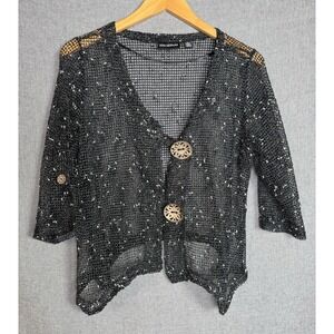 Nina Leonard‎ Lagenlook Shrug Cardigan Size L Artsy Earthy Asymmetrical Black